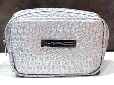MAC Cosmetics Small Holiday Makeup Bag Pouch Silver with Zipper ~ nwot