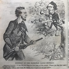 1861 CIVIL WAR newspaper ABRAHAM LINCOLN POLITICAL CARTOON & Draft Proclamation