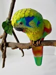 Parrot Leather Figurine Perched Real Twig Rare Unique Professional Quality EUC