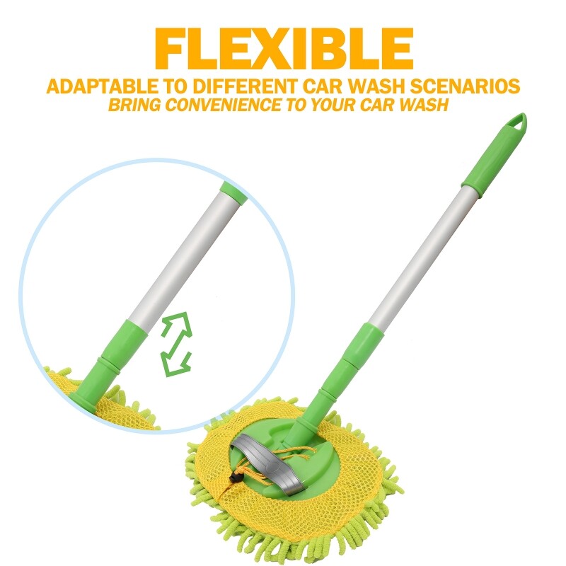 Microfiber Car Wash Brush Mitt Telescopic Handle Scratch Free Car
