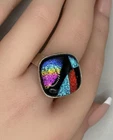 Vintage Dichroic Glass Sterling Silver Ring - Size 8.25 Adjustable