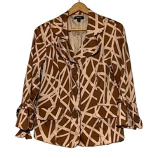 Woman's Blazer Jacket Size 14 Metrostyle Brown Tan Button Front Faux Pockets