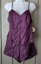 New Vtg Valerie Stevens Satin Pajamas Shorts Set Size Small Med Plum Purple