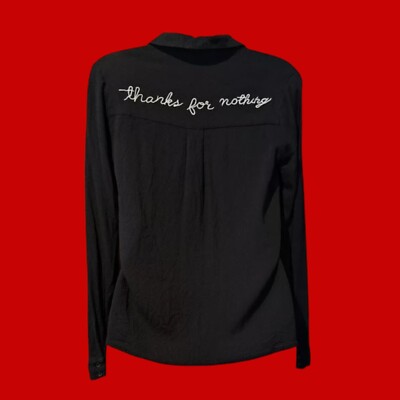 ''THANKS FOR NOTHING'' embroidered nihilistic emo scene kid shirt goth top XS S 3C