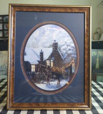 Joe Sambataro Framed Matted Lithograph Horse Winter Cabin Scene 15