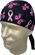 Breast Cancer Ribbon Butterfy Pink Black Doo Rag Durag Headwrap Biker Bandanna