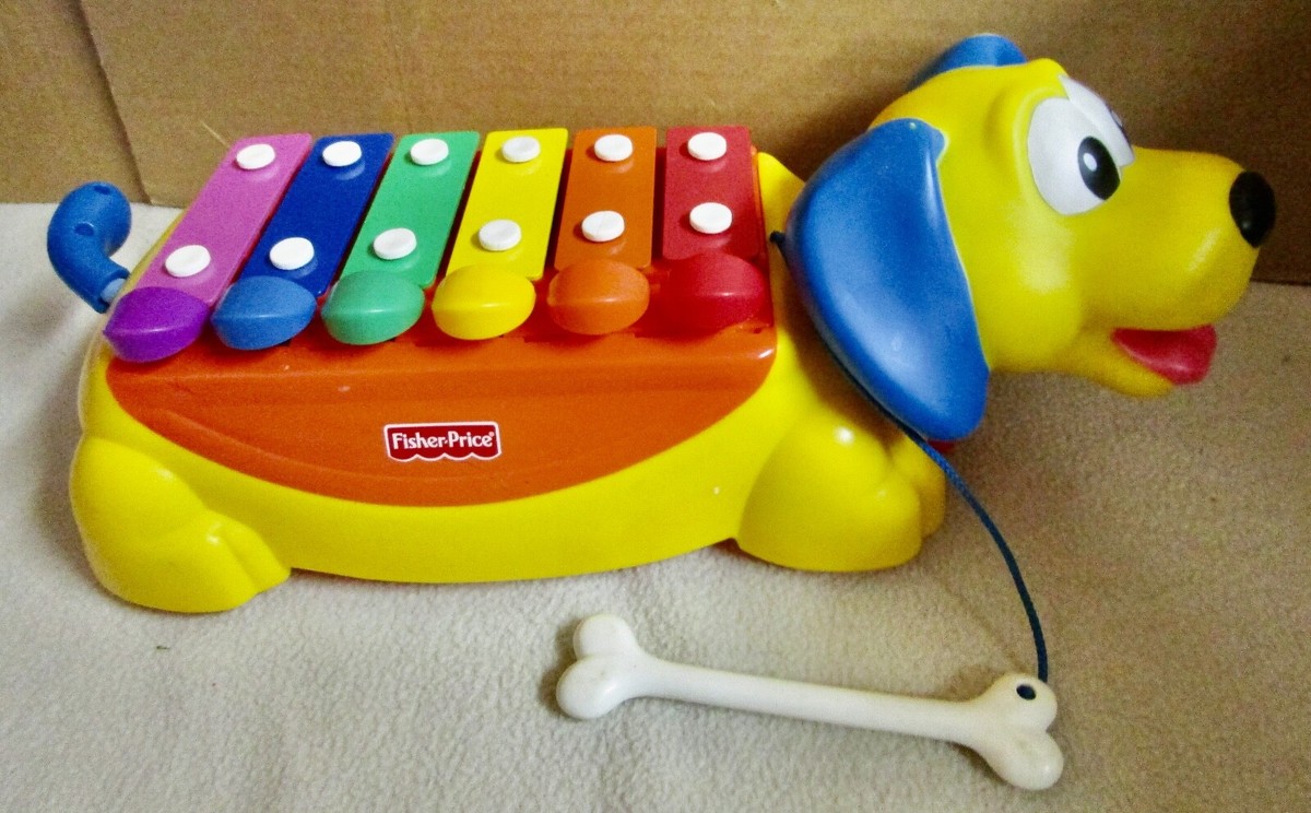 Vintage Fisher Price Yellow Dog Rolling Xylophone/piano (G)