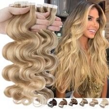 CLEARANCE Tape In 100 Real Remy Human Hair Extensions Skin Weft Wavy/Straight