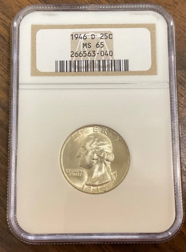 1946 D Washington Silver Quarter  - NGC MS65