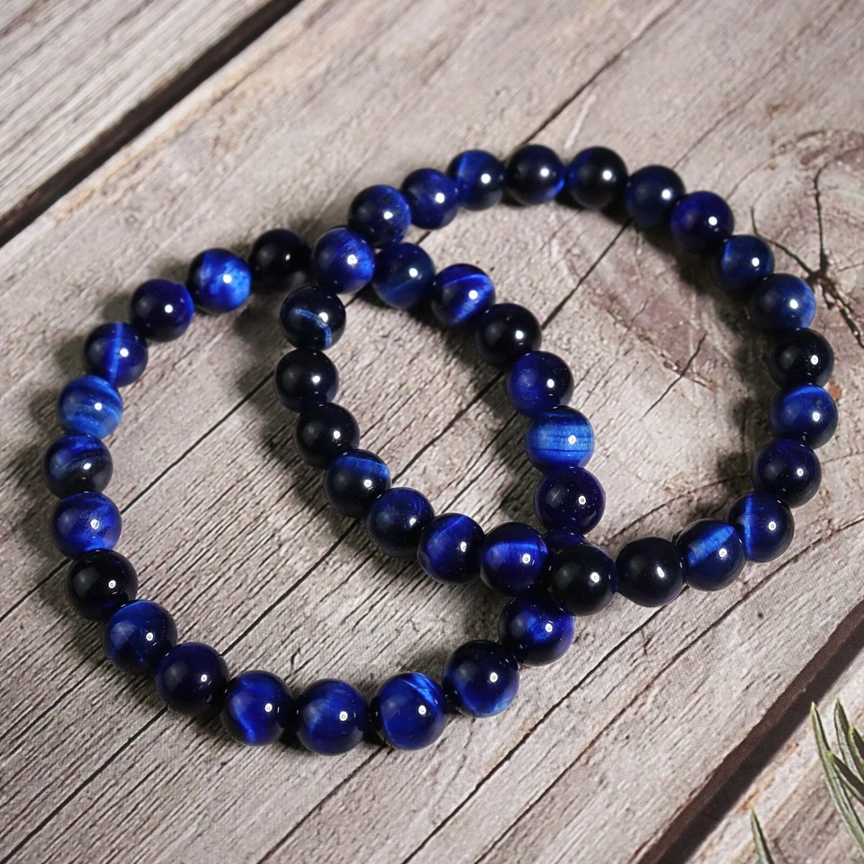 Blue Tiger's Eye 8 毫米小宝石珠治疗灵气男式女式手链礼物 — 第 2/4 张图片