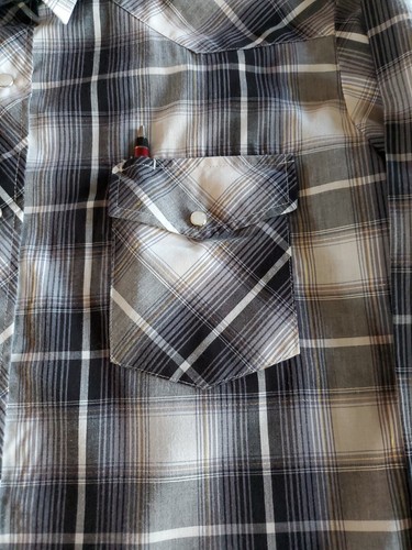 ROPER Mens Shirt Pearl Snap Gray Gold Plaid Mettalic Western Cotton Blend XL - Picture 5 of 10