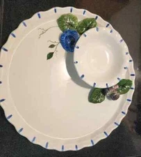 The Mane Lion Italian Ceramic Chip and Dip Platter Berries and Flowers SALE