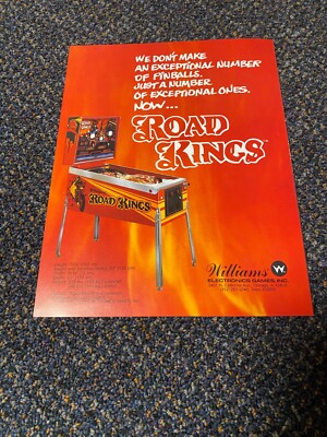 1 WILLIAMS FACTORY ORIGINAL 1986  ROAD KINGS PINBALL PROMO FLYER NEW