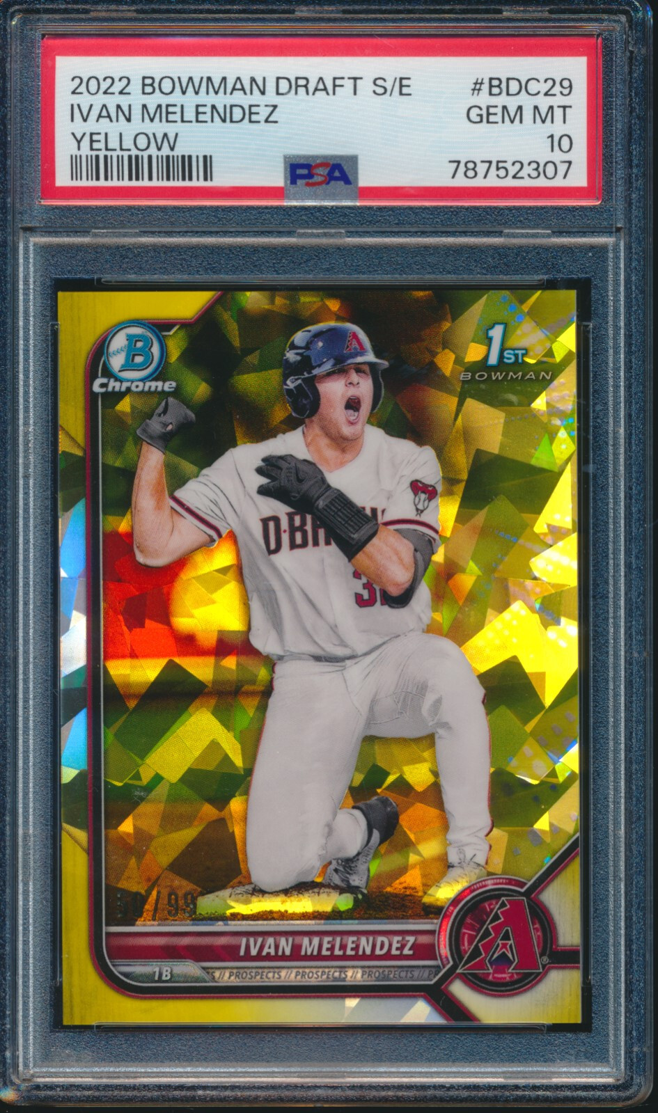 PSA 10 IVAN MELENDEZ 2022 Bowman Chrome SAPPHIRE YELLOW REFRACTOR/99 RC GEM MINT