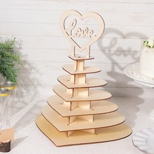 16" NATURAL Heart 7 Tier Wooden Cupcake DESSERT STAND Love Topper Party Events