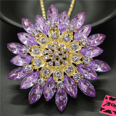 New Fashion Lady Gorgeous Purple Sunflower Women Crystal Pendant Necklace