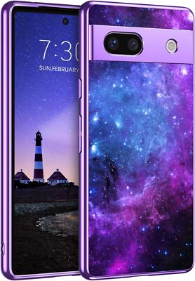 GUAGUA for Google Pixel 7A 5G Case Glow in The Dark, Blue Nebula 