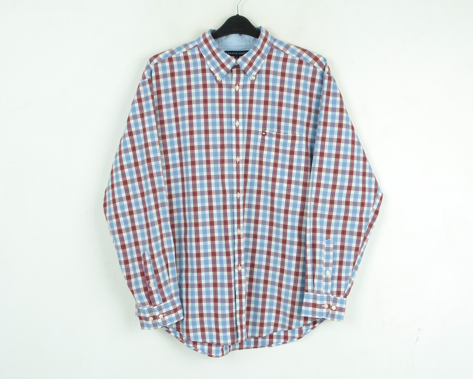 Camisa Casual De Hombre TOMMY HILFIGER XL A Cuadros Tartan De Manga Larga Formal