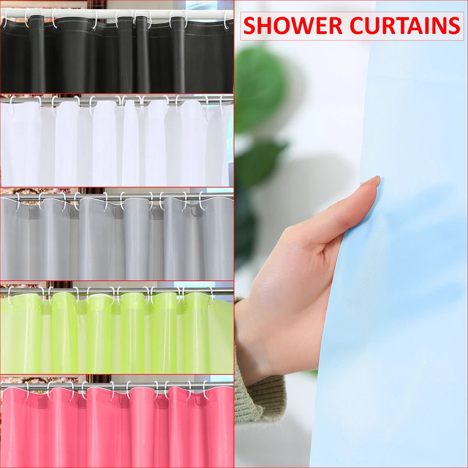 WEDDECOR Bathroom Shower Curtains Plain Waterproof Vinyl Plastic Mould Proof + Free Hooks