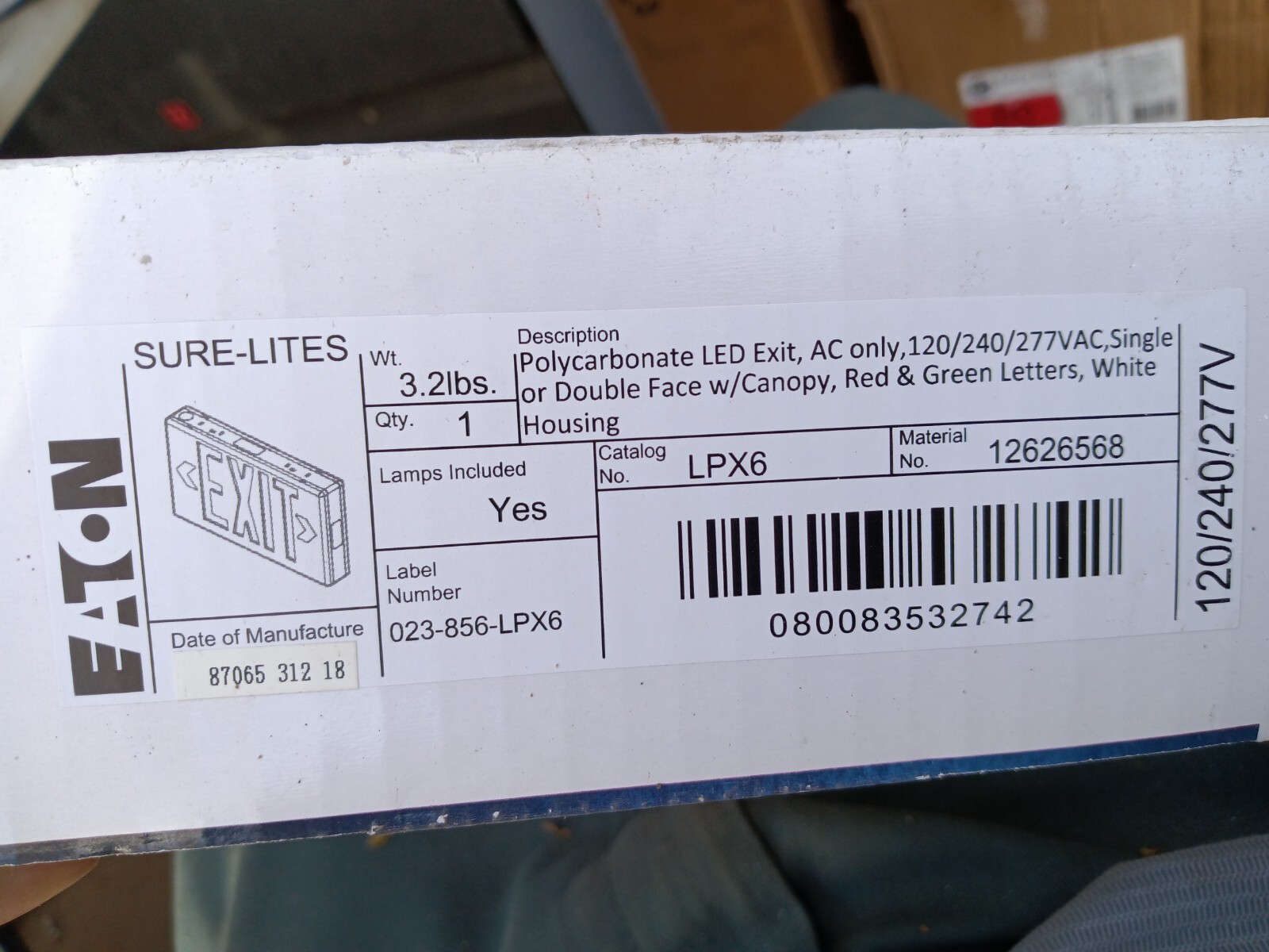 EATON LPX6 SURELITES POLYCARBONATE LED EMERGENCY EXIT SIGN SINGLE OR