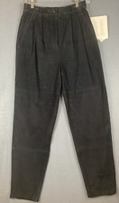 VTG Cambridge Dry Goods Suede Pants Sz 8 NWT Black High Rise Leather Wide Leg