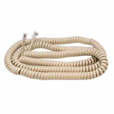 25' Foot Long Coiled Telephone Modular Handset Cord Ivory 4P4C - New