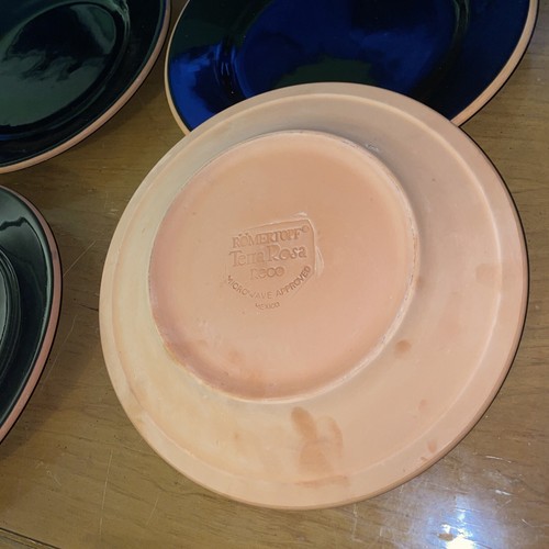 4 ROMERTOPF Vtg Pottery Terra Rosa Reco Glazed Clay 10" Plates Deep Blue Black - Picture 10 of 14