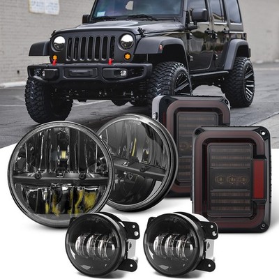 Combo 7'' LED Headlights Fog Lamp EMC Tail Lights Kits For Jeep Wrangler JK 07-18