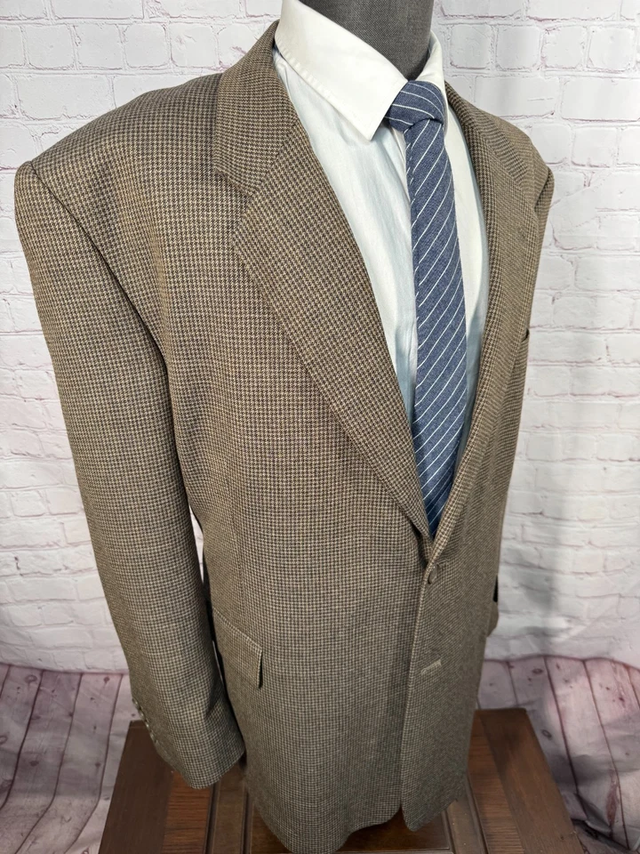 Chaqueta Blazer Abrigo Deportivo Grande y Alto Lana a Cuadros Marrón Súper 120 para Hombres ADOLFO 48R Foto 3 de 4