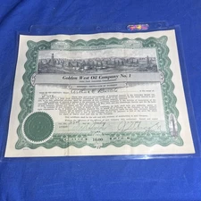 1919 Golden West Oil Company #1 Stock Certificate