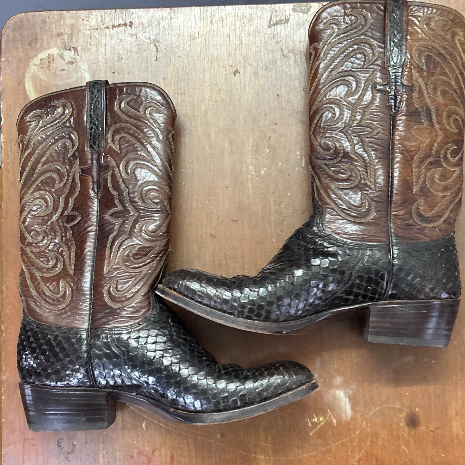 Vintage Lucchese Python Vamp Leather Shaft Cowboy… - image 8