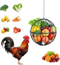 Hanging Chicken Feeder 7.1 Inch Metal Chicken Treat Holder Ball W/ Hanging Chain