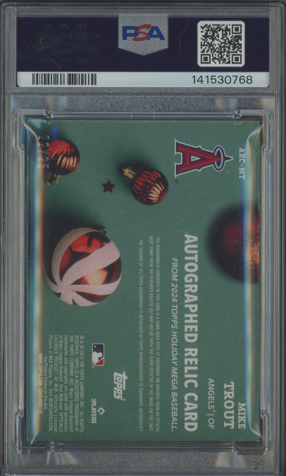 2024 Topps Holiday Glitter Mike Trout Angels Jersey /25 PSA 7 PSA/DNA 10 AUTO view 2