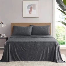 Urban Habitat Cool Blend Twin Sheet Set Black Jersey Knit Heathered Yarn NEW