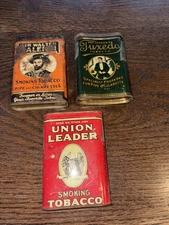 Lot Of 3 Antique Tobacco Tins,Sir Walter Raleigh, Union Leader, Tuxedo