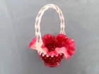 Fenton Dark CRANBERRY 8.5" HOBNAIL OPALESCENT BASKET w/ TWISTED OPAL HANDLE