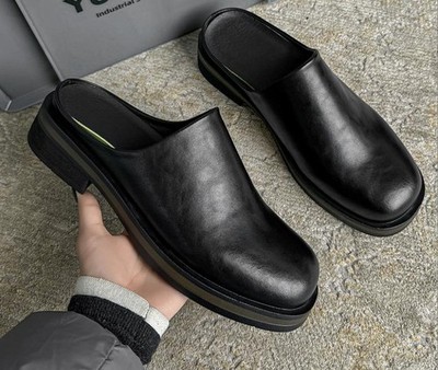 Men's Faux Leather Round Toe Slippers Mules Casual Formal Summer Slides Sandals