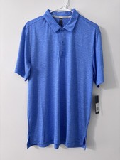 Adidas Golf Mens Medium Blue White Striped Short Sleeve Golf Polo Shirt