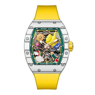 BONEST GATTI  Automatic Fun Like Face Watch Mens Carbon Fiber Case Luxury 9001