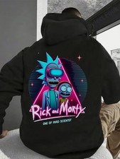 Men'S Rick and Morty Graphic Hooded Sweatshirt - Black with Pink  Blue Rick  M