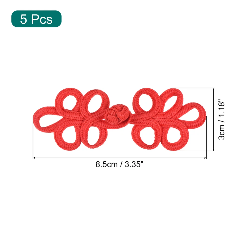 5 Paare chinesische Knoten Frosch Knöpfe Verschluss Rot Nähen Knöpfe, 8,5x3cm - Bild 2 von 4