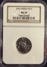 MS70 2002 $25 American Platinum Eagle 1/4 oz Platinum NGC 4000.00 per troy oz