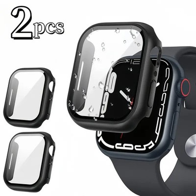 2 Stück Case Für Applewatch Für Series 9 8 7 6 5 SE  Schutzhülle Hülle 9H Cover