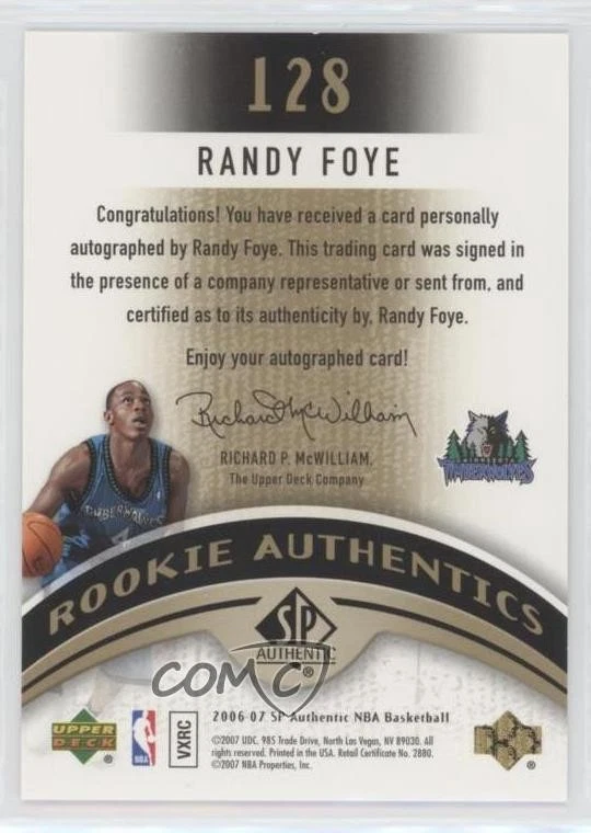 2006-07 SP Authentic Rookie Authentics Gold /25 Randy Foye #128 Rookie Auto RC - Image 2 of 2