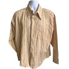 Towncraft Penn-Prest XL 17-17.5 Tan Stripe Button-Up Vintage 70s Retro Disco