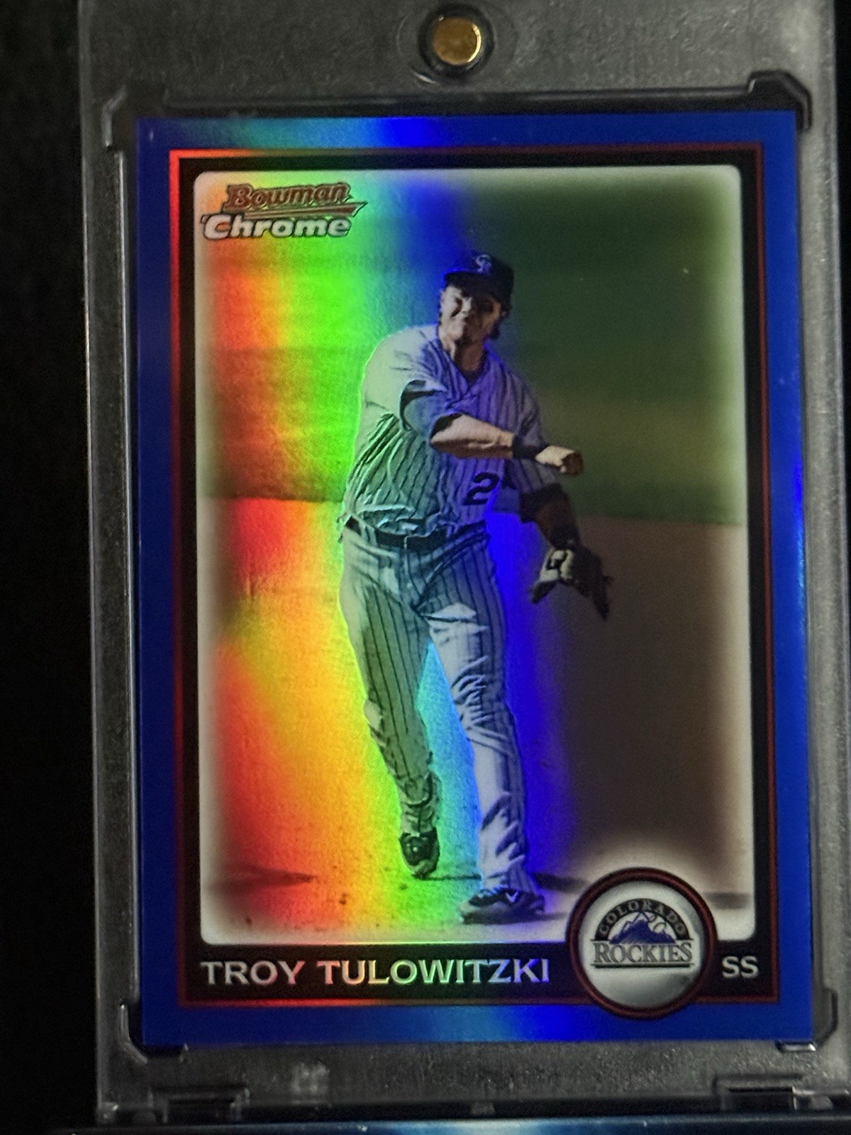 2010 BOWMAN CHROME #38 (ROCKIES) TROY TULOWITZKI BLUE REFRACTOR /150