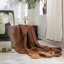 Muslin Blanket 4-Layer 100 Cotton Gauze Blanket W/ Fringe 50"x70