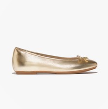 Image of FitFlop Delicato BOW Womens Leather Slip-On Lightweight Platino Ballerina Shoes