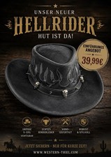 Hellrider Lederhut Western Cowboy Sommerhut L...