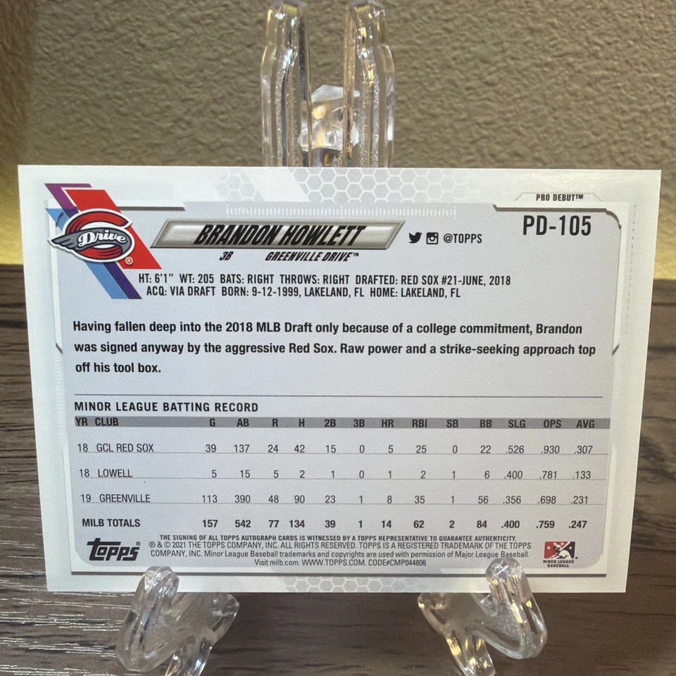 2021 Topps Pro Debut - Brandon Howlett #PD-105 Autographs (AU, RC) - Image 2 of 2